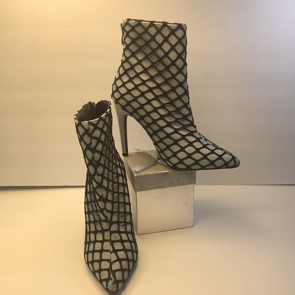 Blue Jean Ankle Boots With Black Fishnet - Picture 2 of 5